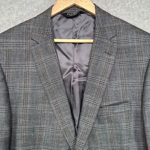 Jos A Bank Charcoal Glen Check Plaid Wool Silk Linen Blazer Suit Jacket 46X Long
